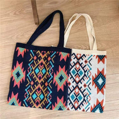 Retro Knit Tote Bag – Ethnic Style Woven Shopper for Daily Use - Shofora Store