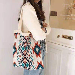 Retro Knit Tote Bag – Ethnic Style Woven Shopper for Daily Use - Shofora Store
