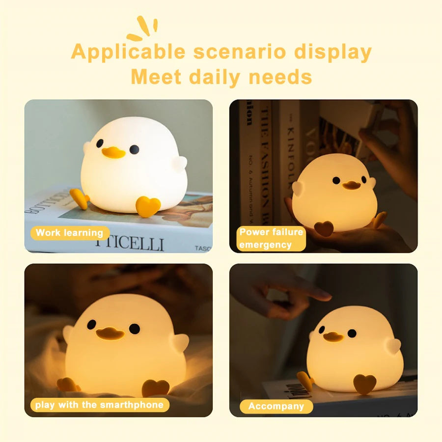 Doudou Duck Night Light – Silicone Touch Sensor Lamp with Timer & USB Rechargeable Bedside Light for Kids