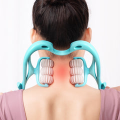 6-Roller Manual Neck Massager – Jade Scraper Included – Deep Tissue Muscle Relaxer Tool for Neck, Back, Legs, and Shoulders