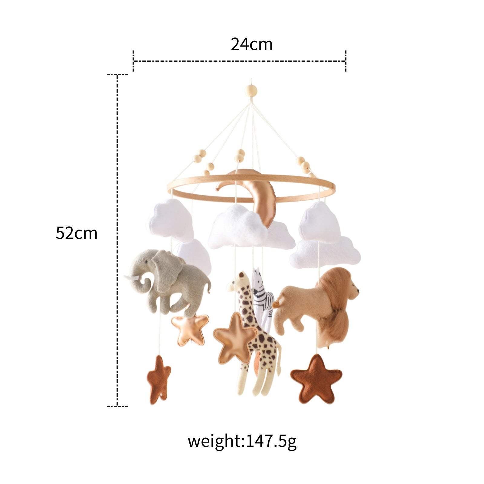 Baby Toy Bed Bell – Felt Animal Crib Mobile with Clouds & Moon for Hand-Eye Coordination