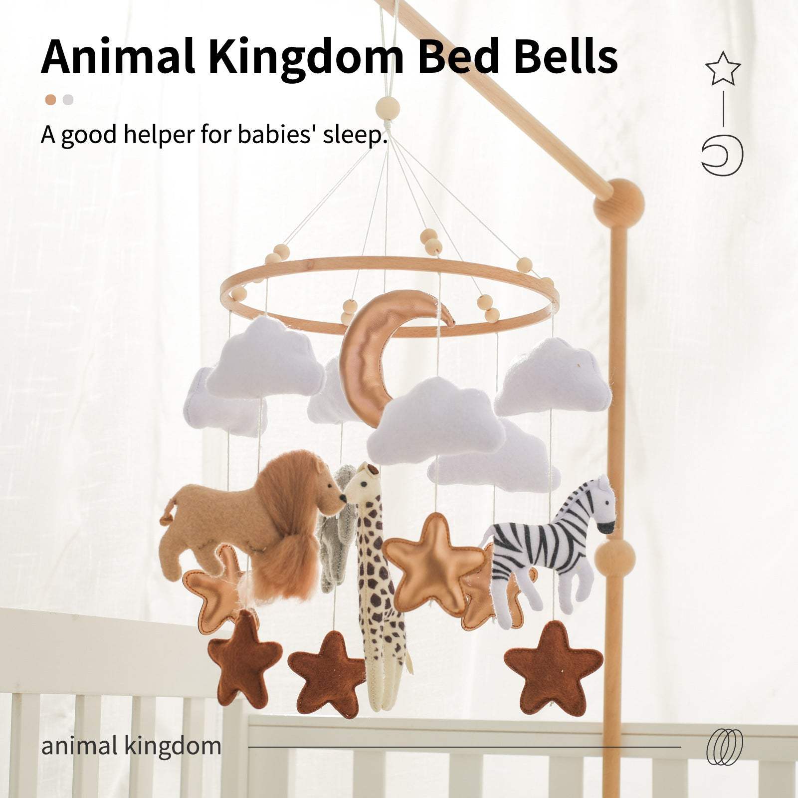 Baby Toy Bed Bell – Felt Animal Crib Mobile with Clouds & Moon for Hand-Eye Coordination