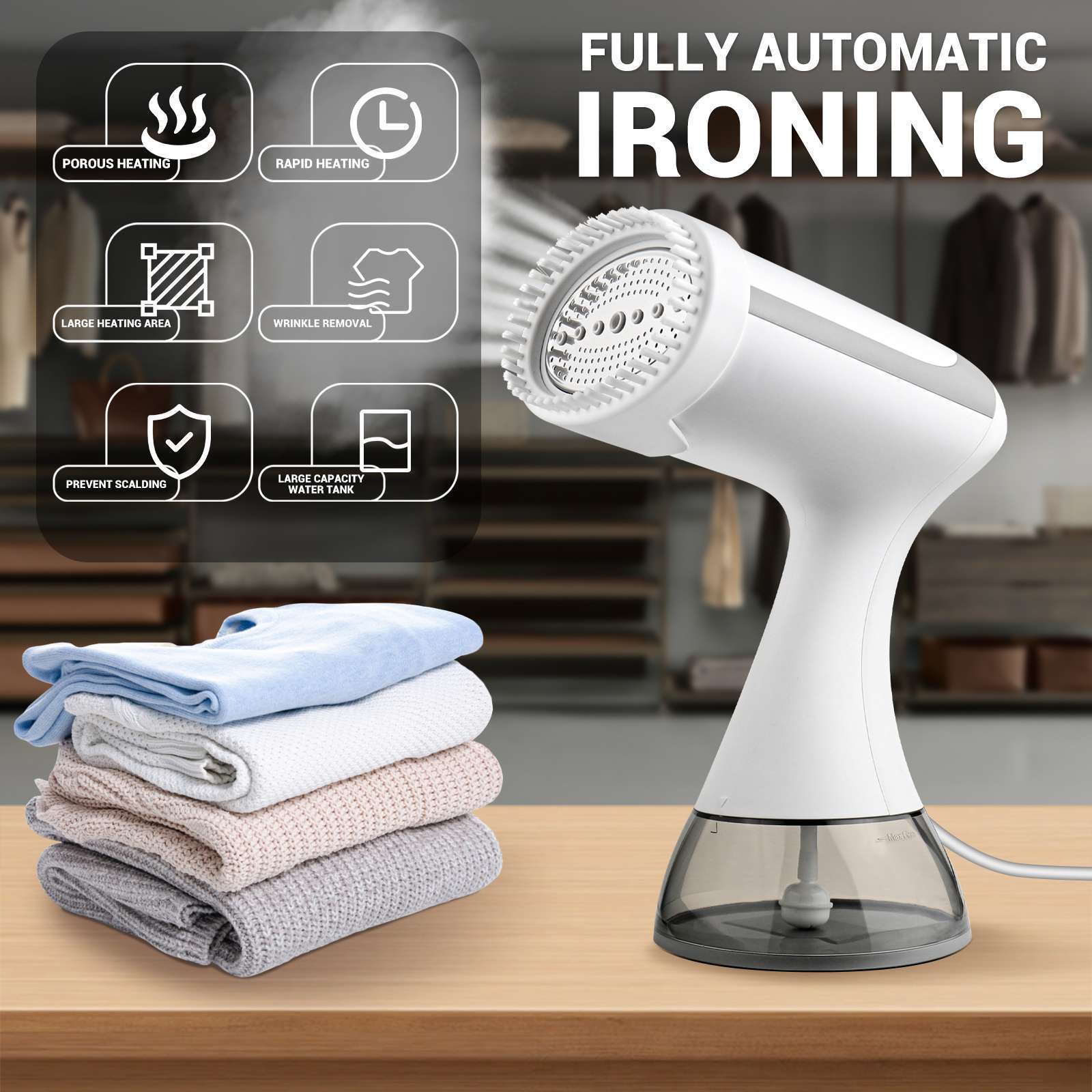 Compact Clothes Steamer GS002 – Powerful Travel-Friendly Fabric Steamer & Wrinkle Remover for Home or On-the-Go Use