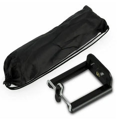 Black metal bracket with a drawstring bag on a white background
