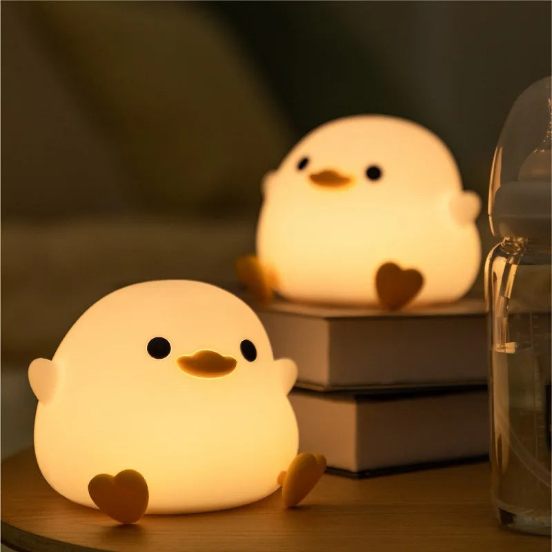 Doudou Duck Night Light – Silicone Touch Sensor Lamp with Timer & USB Rechargeable Bedside Light for Kids