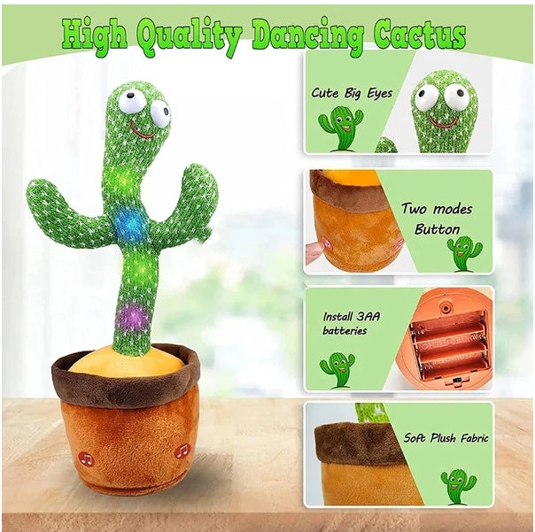 Dancing Cactus Toy – Talking Plush Doll with 120 Songs, LED Lights & Voice Recording Fun for Kids