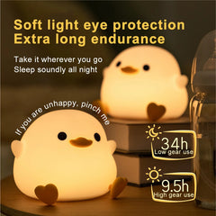 Doudou Duck Night Light – Silicone Touch Sensor Lamp with Timer & USB Rechargeable Bedside Light for Kids