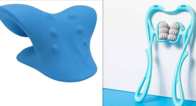 6-Roller Manual Neck Massager – Jade Scraper Included – Deep Tissue Muscle Relaxer Tool for Neck, Back, Legs, and Shoulders