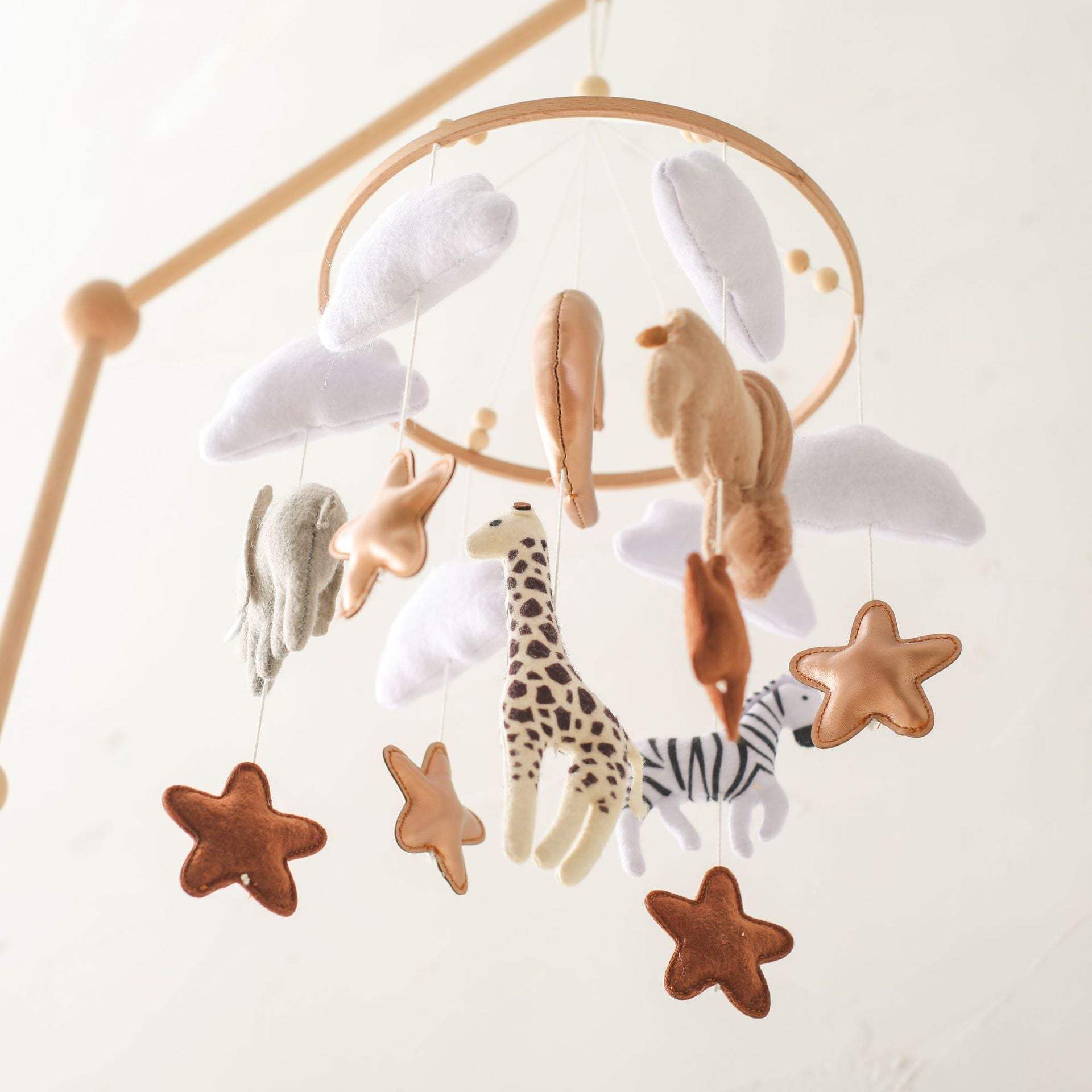 Baby Toy Bed Bell – Felt Animal Crib Mobile with Clouds & Moon for Hand-Eye Coordination