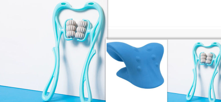 6-Roller Manual Neck Massager – Jade Scraper Included – Deep Tissue Muscle Relaxer Tool for Neck, Back, Legs, and Shoulders