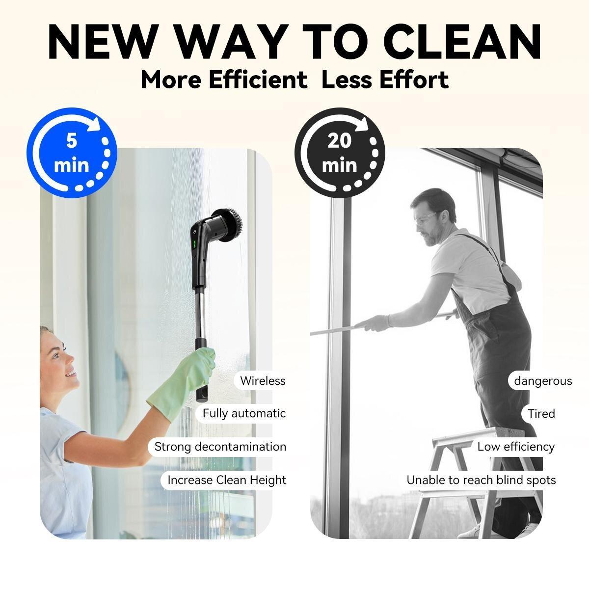 Electric Cleaning Brush CLE-01 – Powerful Bathroom Tile Scrubber & Grout Cleaner with 360° Rotation & 7 Heads