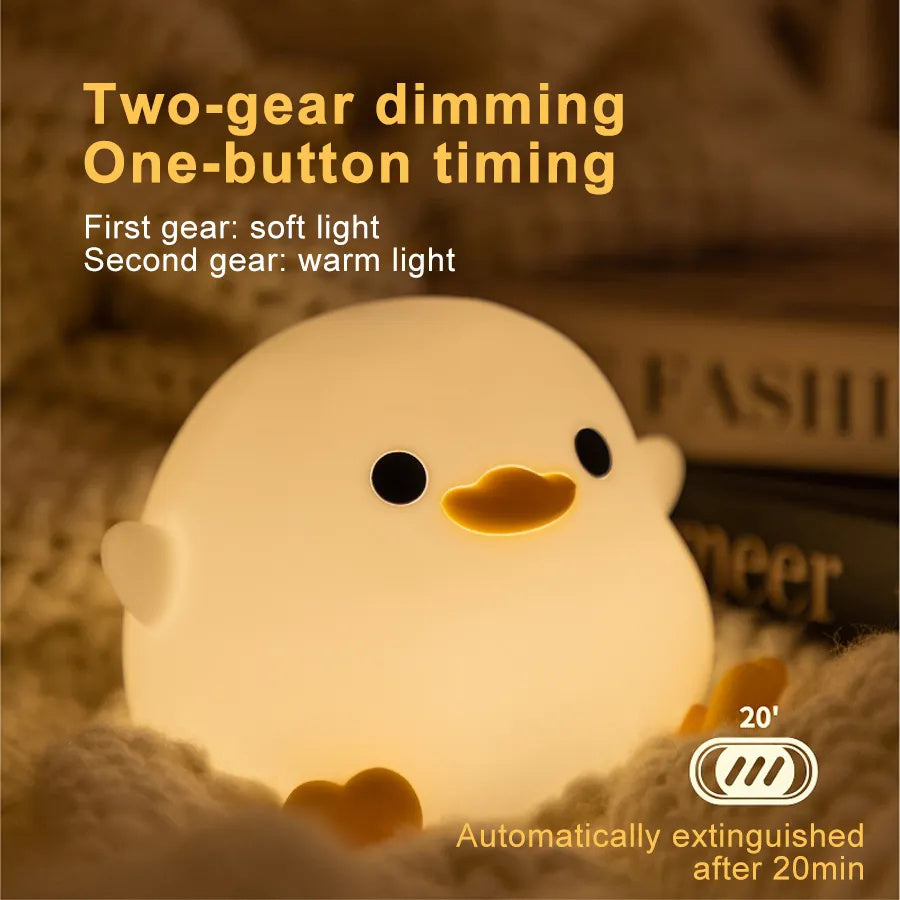 Doudou Duck Night Light – Silicone Touch Sensor Lamp with Timer & USB Rechargeable Bedside Light for Kids