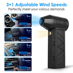 Compressed Air Duster – 150000RPM High-Speed Cordless Air Blower with LED & 4 Speeds for PC, Keyboard, Car & Home Cleaning