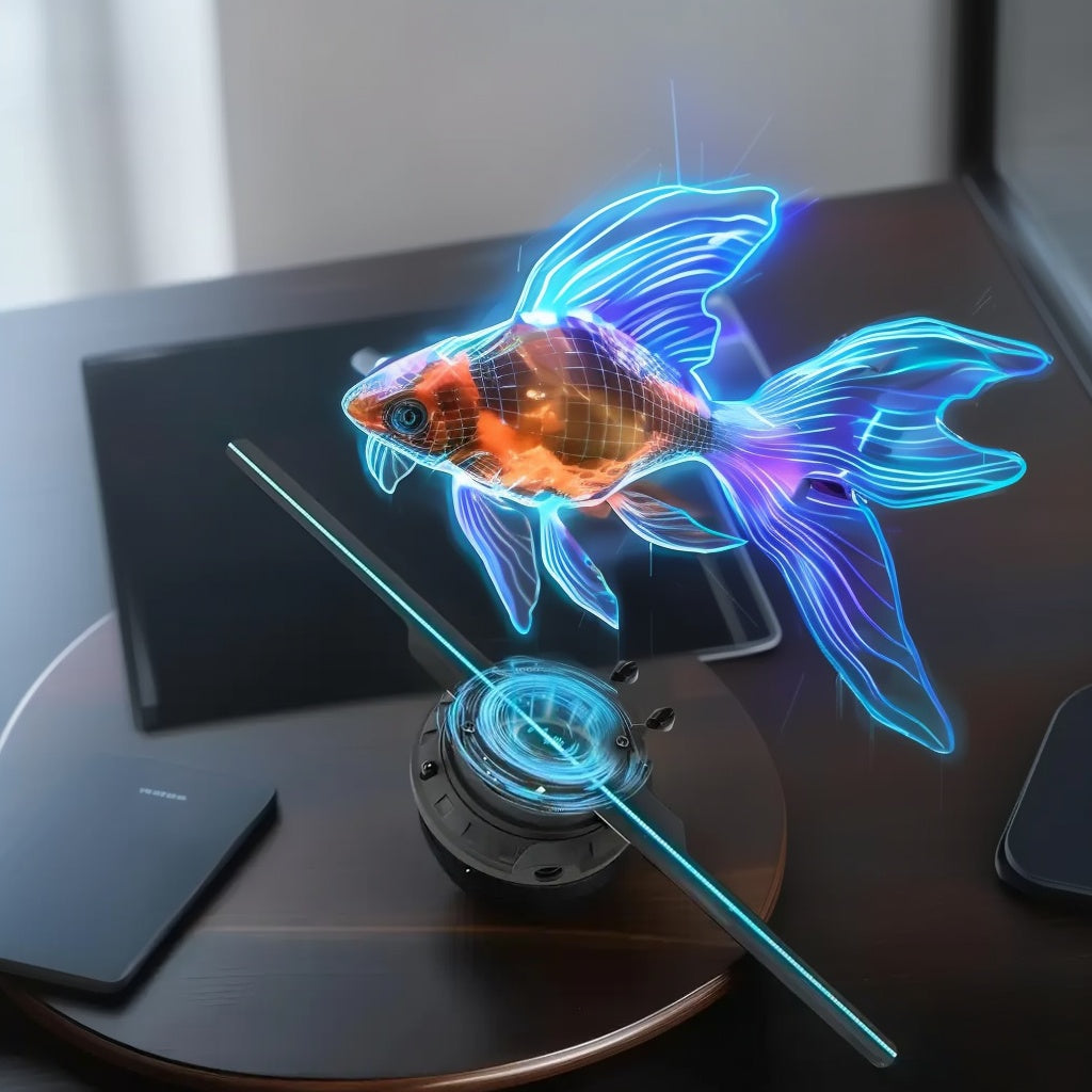 3D Hologram Fan Projector – Bluetooth LED Display for Holiday Lighting, Parties & Logo Animation with 224 Lights