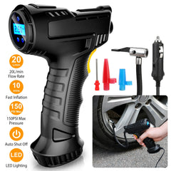 Portable Car Tire Inflator – 150PSI 12V Digital Air Compressor with LED Light & Auto Shut-Off