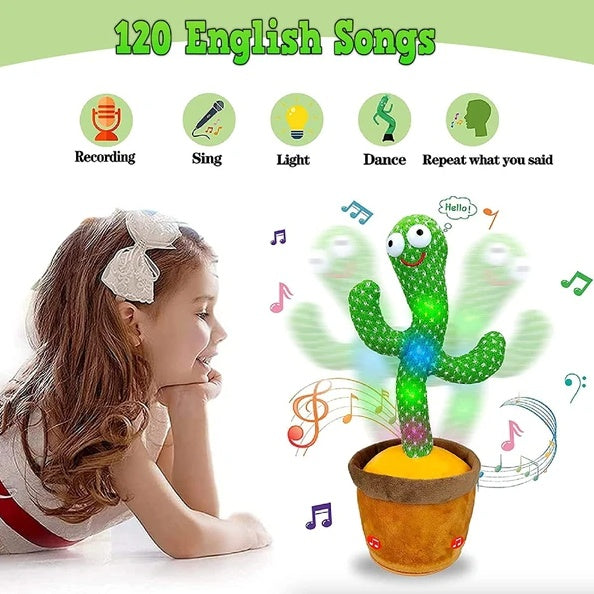 Dancing Cactus Toy – Talking Plush Doll with 120 Songs, LED Lights & Voice Recording Fun for Kids