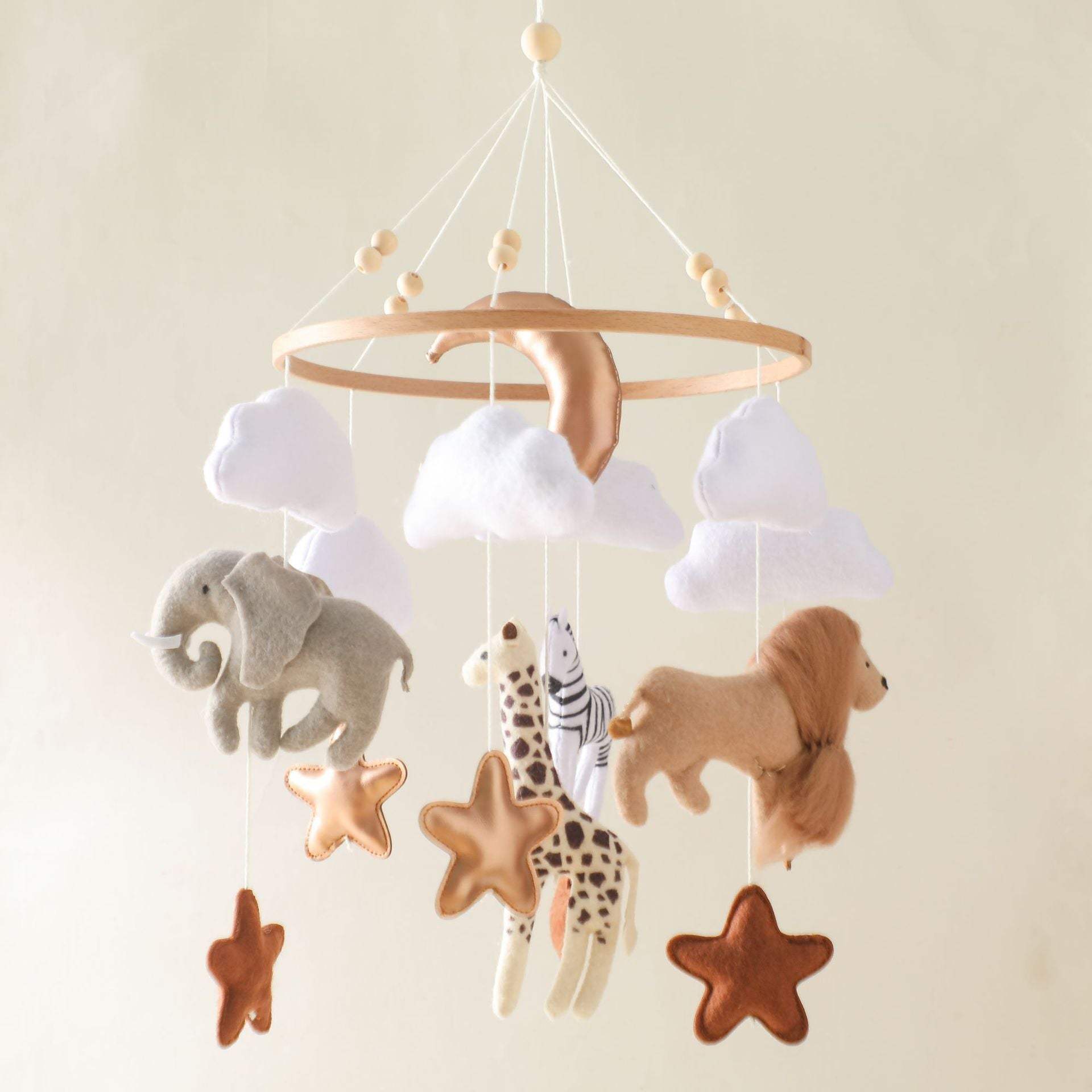 Baby Toy Bed Bell – Felt Animal Crib Mobile with Clouds & Moon for Hand-Eye Coordination