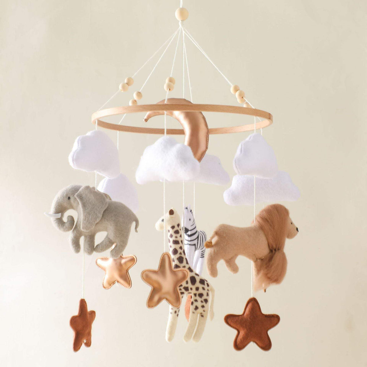 Baby Toy Bed Bell – Felt Animal Crib Mobile with Clouds & Moon for Hand-Eye Coordination