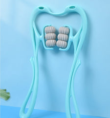 6-Roller Manual Neck Massager – Jade Scraper Included – Deep Tissue Muscle Relaxer Tool for Neck, Back, Legs, and Shoulders