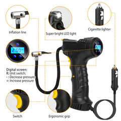 Portable Car Tire Inflator – 150PSI 12V Digital Air Compressor with LED Light & Auto Shut-Off