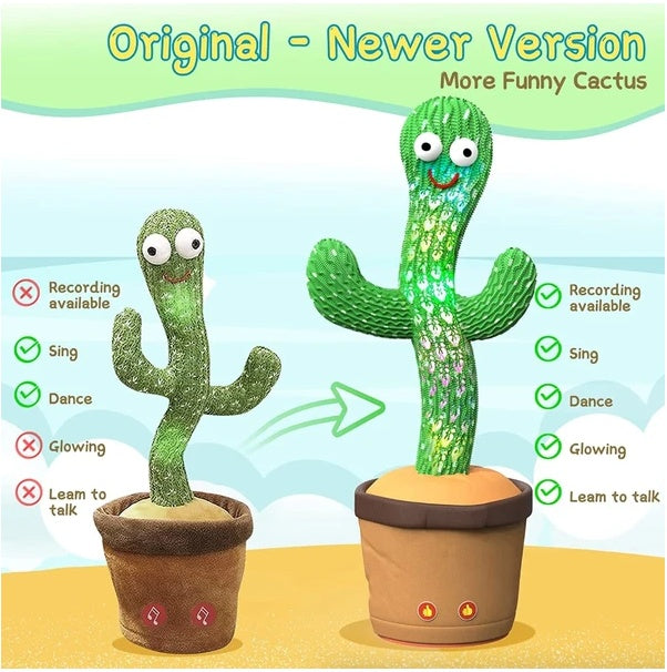 Dancing Cactus Toy – Talking Plush Doll with 120 Songs, LED Lights & Voice Recording Fun for Kids