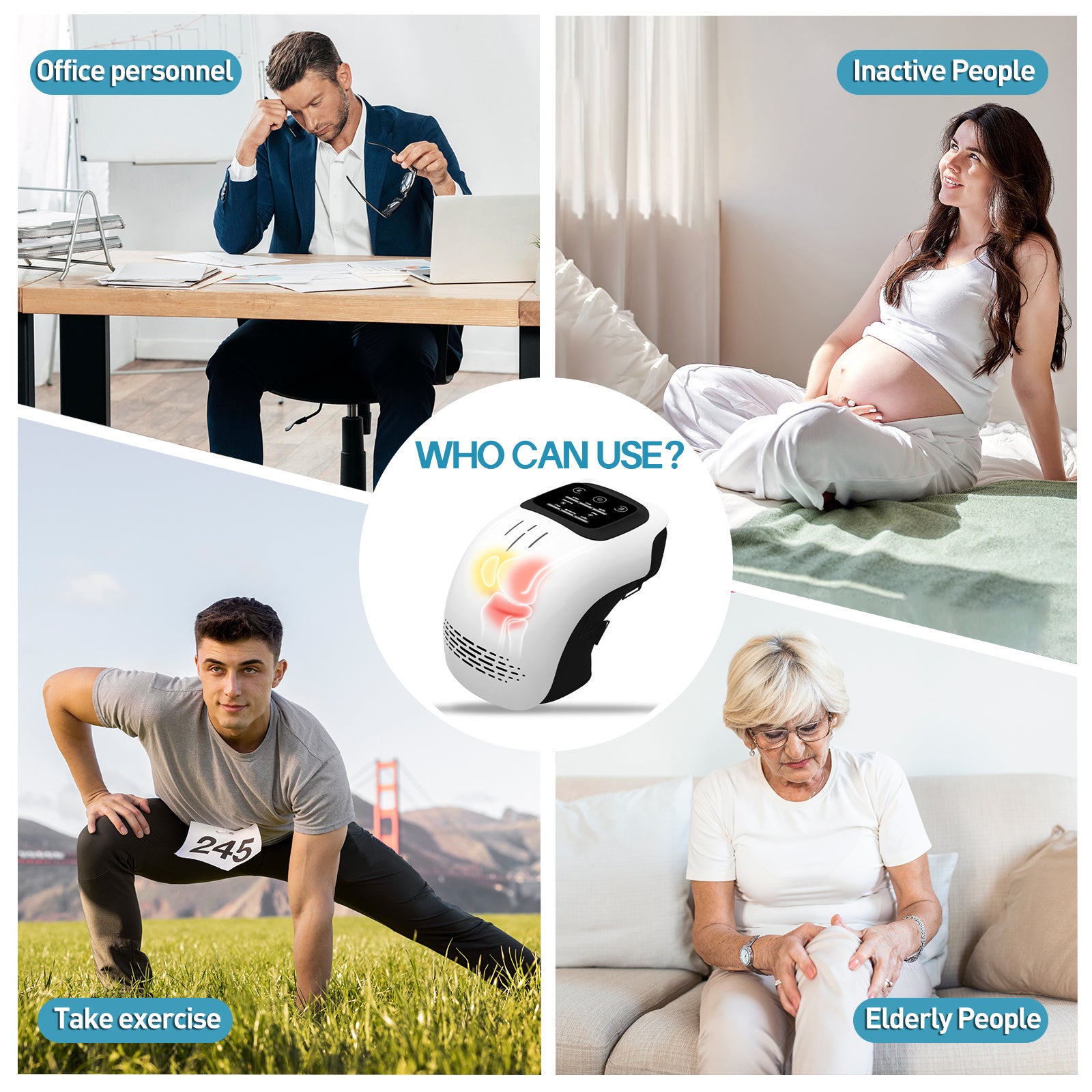 Pain Relief Knee Massager – Cordless Vibrating Heat Therapy for Arthritis & Joint Discomfort