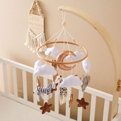 Baby Toy Bed Bell – Felt Animal Crib Mobile with Clouds & Moon for Hand-Eye Coordination