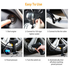 Portable Car Tire Inflator – 150PSI 12V Digital Air Compressor with LED Light & Auto Shut-Off