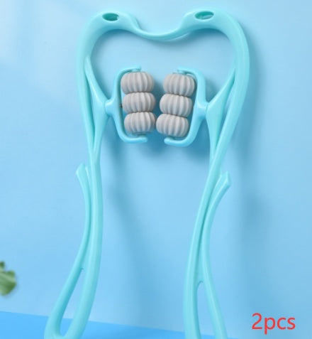 6-Roller Manual Neck Massager – Jade Scraper Included – Deep Tissue Muscle Relaxer Tool for Neck, Back, Legs, and Shoulders