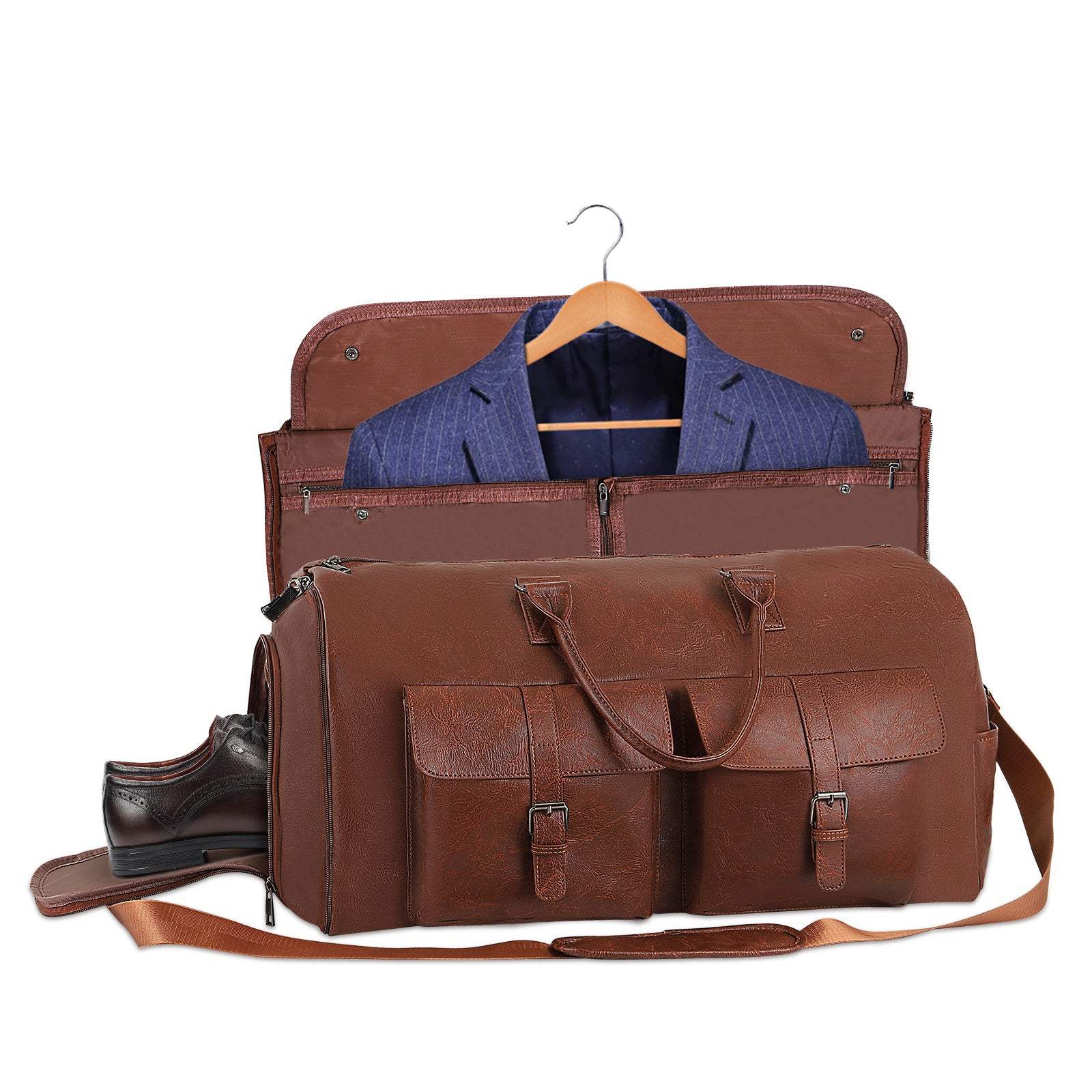 Men’s Leather Suit Travel Duffel Bag – Large Capacity Garment Carry-On with Shoulder Strap - Shofora Store