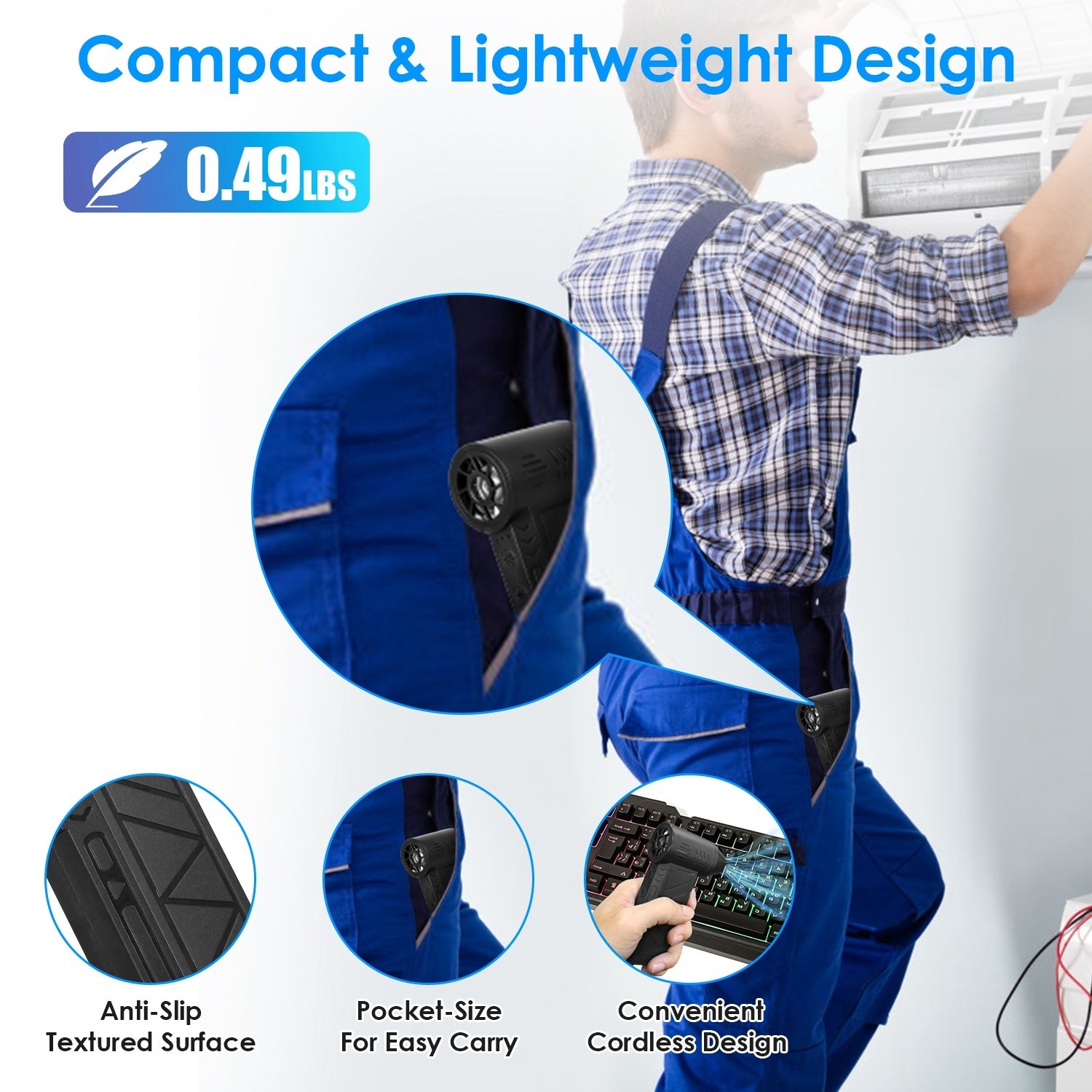 Compressed Air Duster – 150000RPM High-Speed Cordless Air Blower with LED & 4 Speeds for PC, Keyboard, Car & Home Cleaning