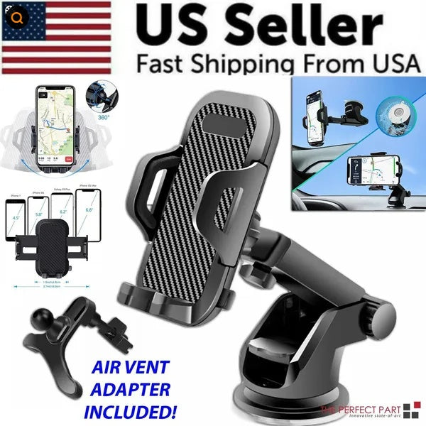 360° Car Phone Mount – Universal Windshield & Air Vent Holder for GPS and Mobile Devices (3.5"–6.8")